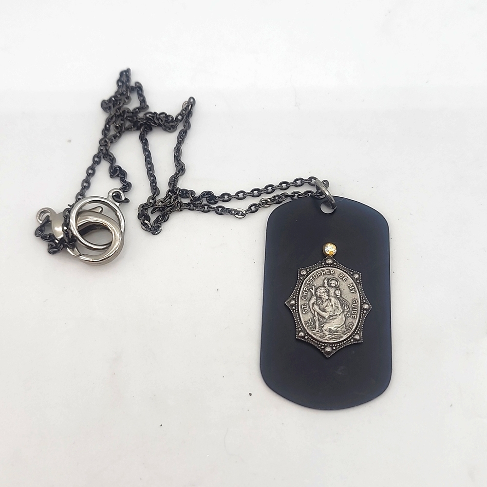 ST. CHRISTOPHER DOG TAG WITH RHINESTONE